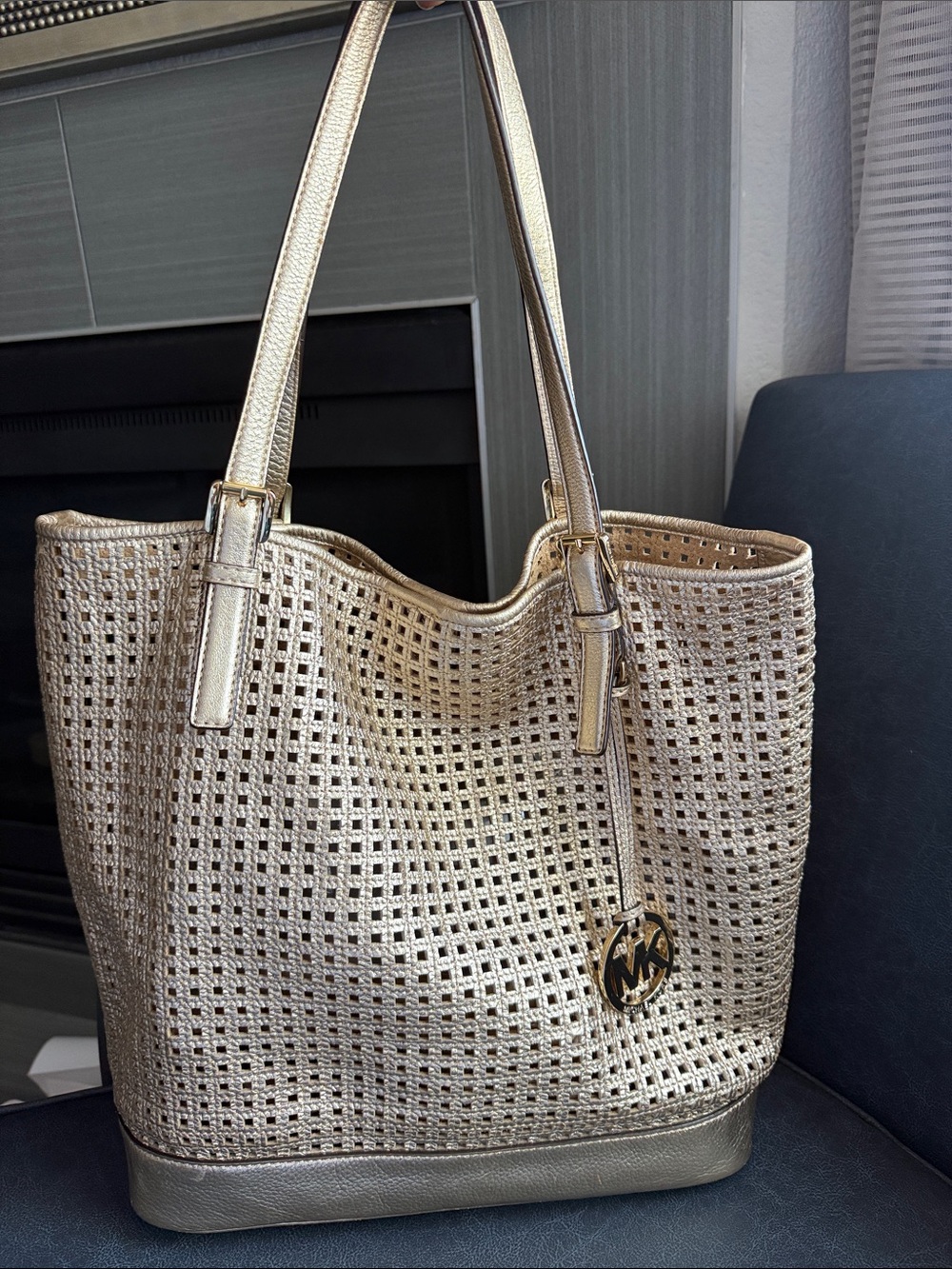 Michael Kors Gold Perforated Tote with MK Charm